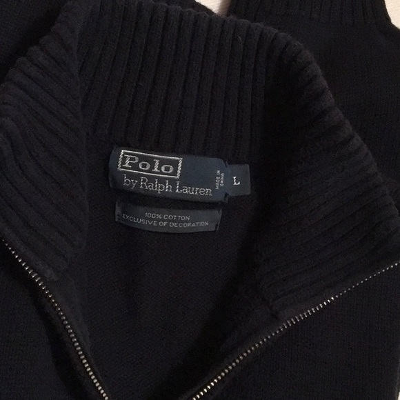 Polo by Ralph Lauren 100% Cotton Quarter Zip Navy Sweater sz L - Picture 9 of 11